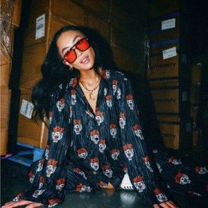 Long Sleeve Plissé Set in Tigress